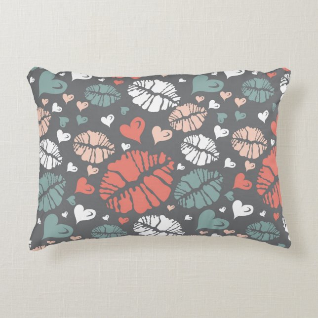 Kiss Print And Heart Pattern Decorative Pillow (Front)