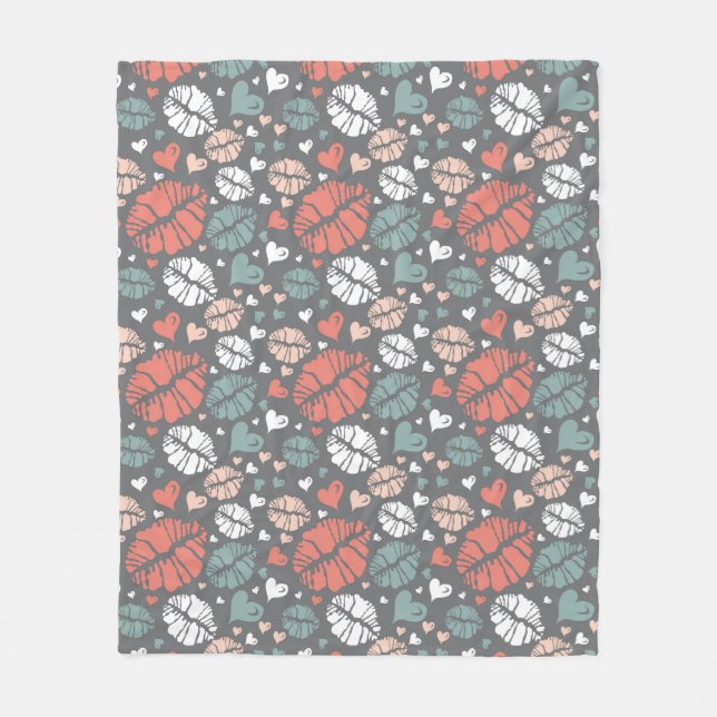 Kiss Print And Heart Pattern Fleece Blanket (Front)