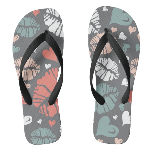 Kiss Print And Heart Pattern Flip Flops (Footbed)