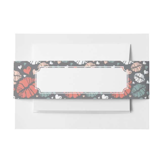 Kiss Print And Heart Pattern Invitation Belly Band (Front Example)