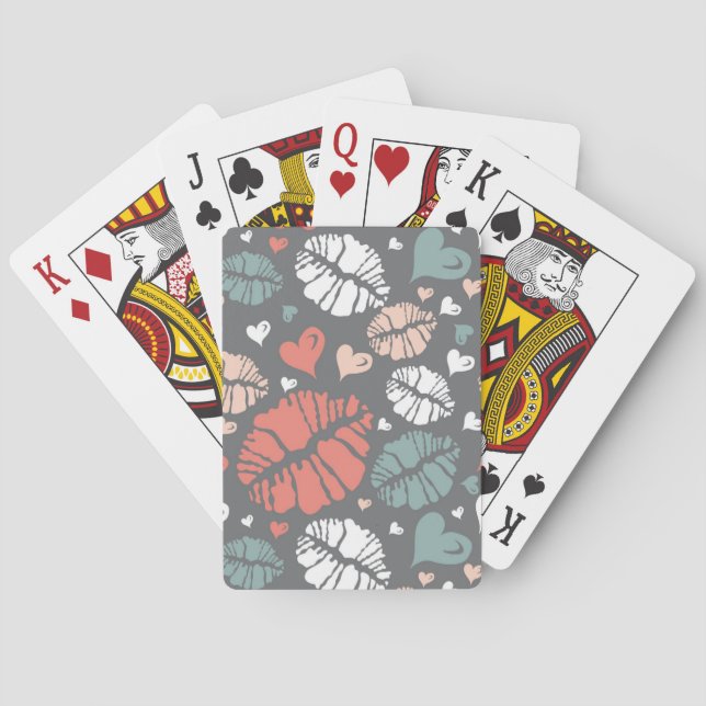 Kiss Print And Heart Pattern Poker Cards (Back)