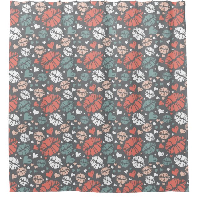 Kiss Print And Heart Pattern Shower Curtain (Front)
