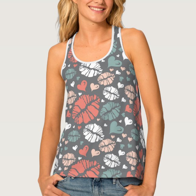 Kiss Print And Heart Pattern Tank Top (Front)