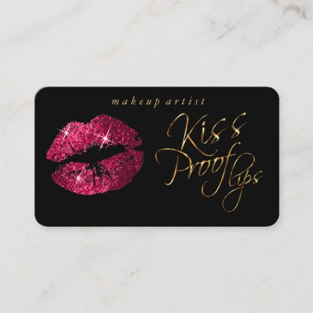 Kiss Proof Lips - Hot Pink Glitter And  Gold Business Card