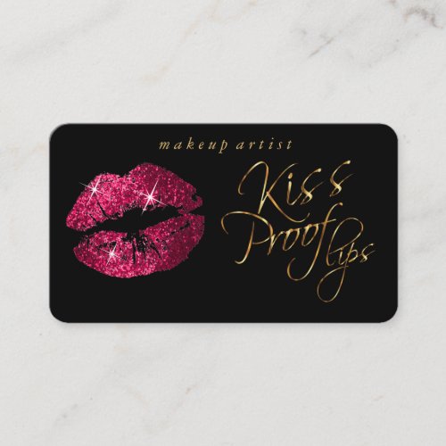 Kiss Proof Lips _ Hot Pink Glitter and  Gold Business Card