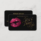 Kiss Proof Lips - Hot Pink Glitter and  Gold Business Card (Front/Back)