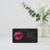 Kiss Proof Lips - Hot Pink Glitter and  Gold Business Card (Standing Front)