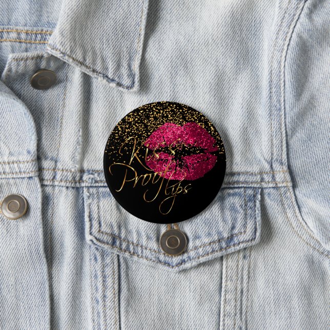 Kiss Proof Lips - Hot Pink Glitter Pinback Button (In Situ)