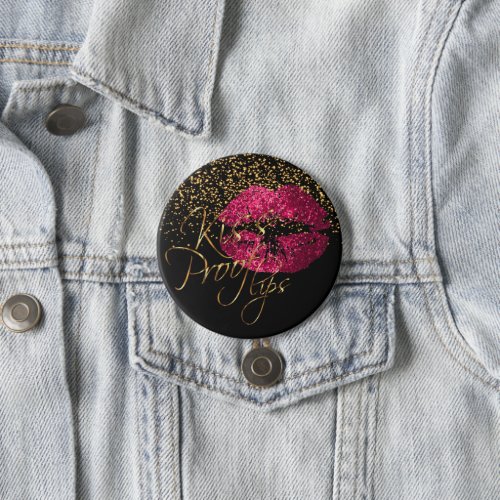Kiss Proof Lips _ Hot Pink Glitter Pinback Button