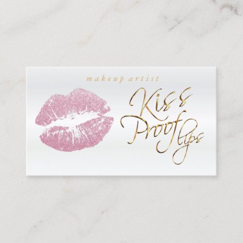 Kiss Proof Lips _ Pink Glitter and Elegant Gold 2 Business Card