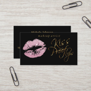 Kiss Proof Lips -  Pink Glitter and  Gold Business Card