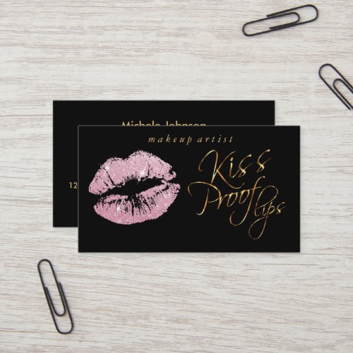 Kiss Proof Lips _  Pink Glitter and  Gold Business Card