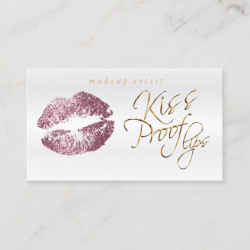 Kiss Proof Lips _ Pink  Rose Glitter Business Card