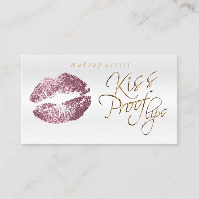 Kiss Proof Lips - Pink  Rose Glitter Business Card (Front)