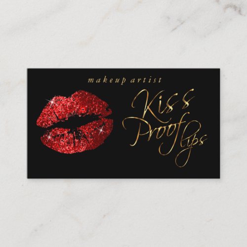 Kiss Proof Lips _ Red Glitter and Elegant Gold Business Card