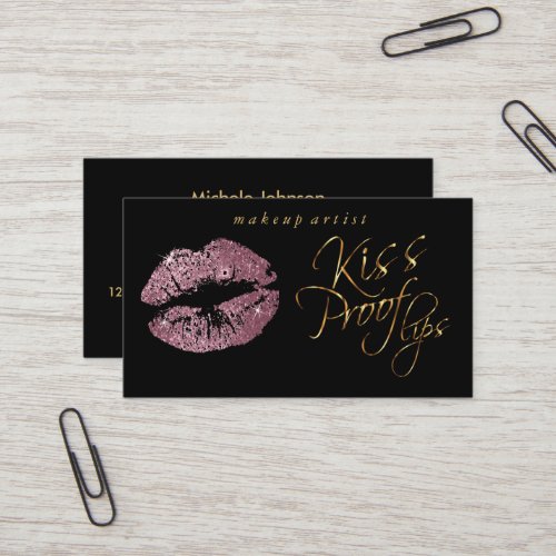 Kiss Proof Lips _ Rose Glitter and Elegant Gold Business Card