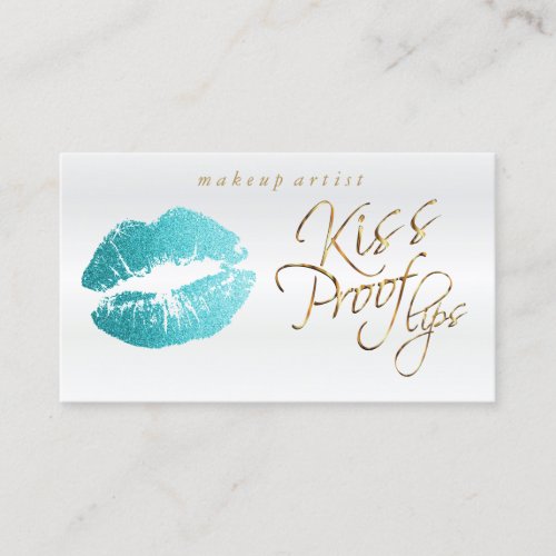 Kiss Proof Lips _ Teal Glitter Business Card