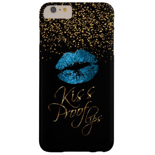 Kiss Proof with Gold Confetti  Blue Lips Barely There iPhone 6 Plus Case