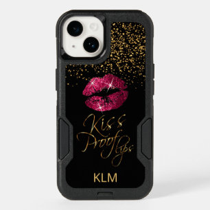 Kiss Proof with Gold Confetti & Hot Pink Lips OtterBox iPhone 14 Case