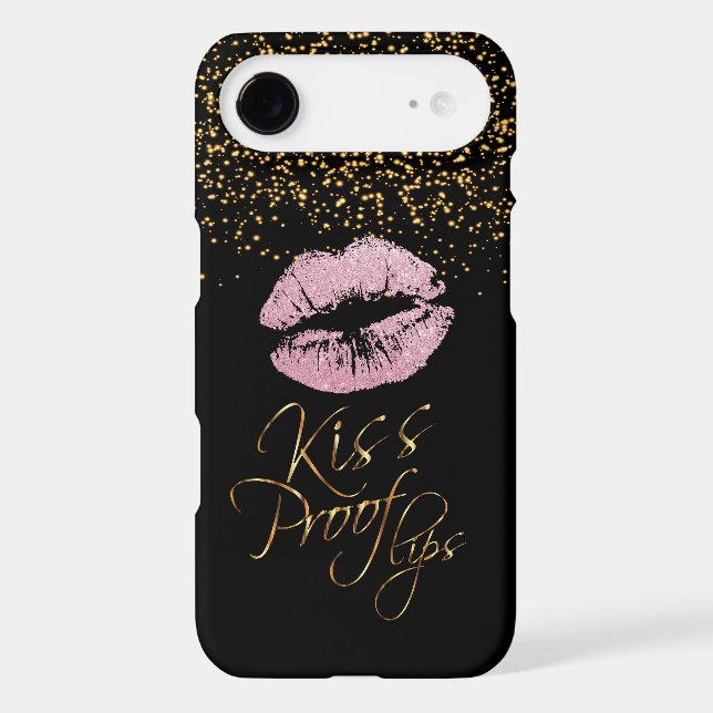 Kiss Proof with Gold Confetti & Pink Lips Case-Mate iPhone Case (Back)