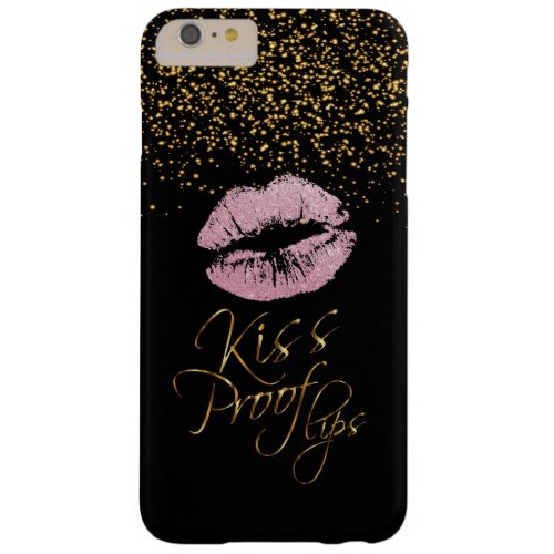 Kiss Proof with Gold Confetti  Pink Lips Barely There iPhone 6 Plus Case