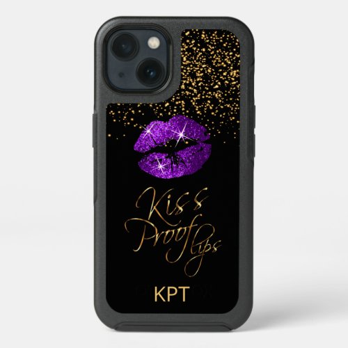 Kiss Proof with Gold Confetti  Purple Lips iPhone 13 Case