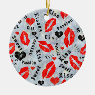 Kiss, red lips. ceramic ornament