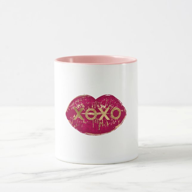 Kiss Red Lips Gold Glitter XOXO Mug (Center)
