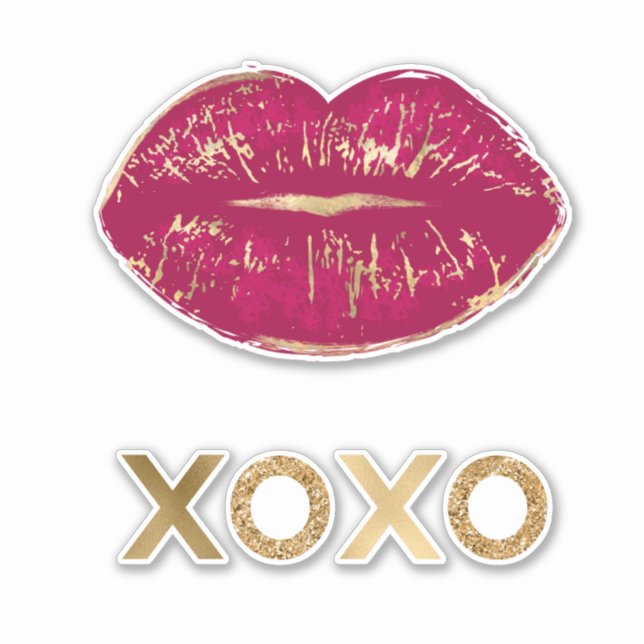 Kiss Red Lips Gold Glitter XOXO Sticker (Front)