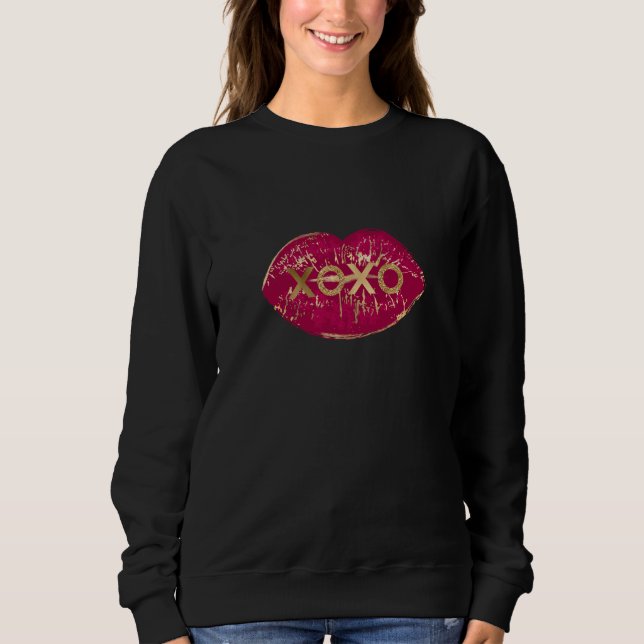 Kiss Red Lips Gold Glitter XOXO Sweatshirt (Front)