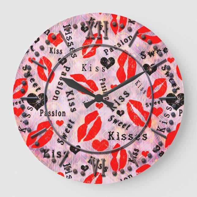 Kiss, red lips. large clock (Front)