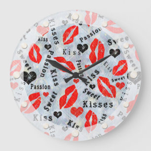 Kiss, red lips. large clock