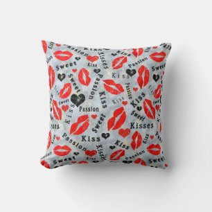 Kiss, red lips. throw pillow