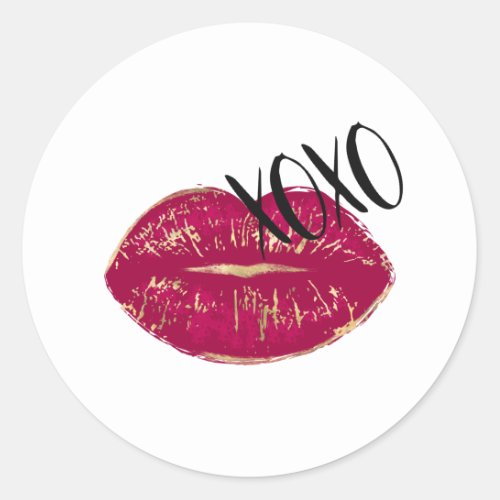 Kiss Red Lips XOXO Classic Round Sticker