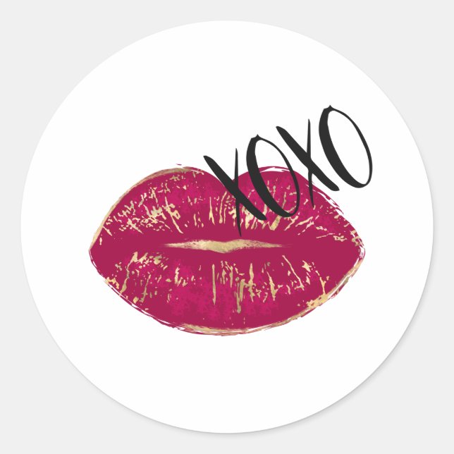 Kiss Red Lips XOXO Classic Round Sticker (Front)