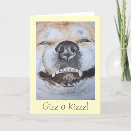 kiss slogan and funny picture of cute dog smiling card