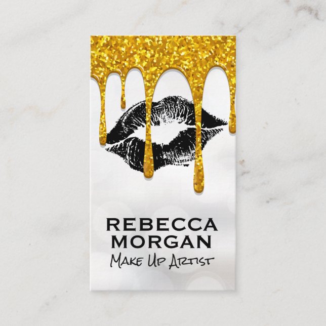 Kiss Stain | Gold Glitter Drip | Boke Background Business Card (Front)