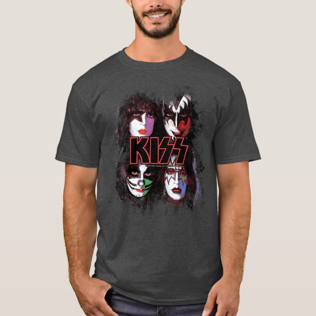 KISS the Band All Members Faces brush effect T-Shirt (Front)
