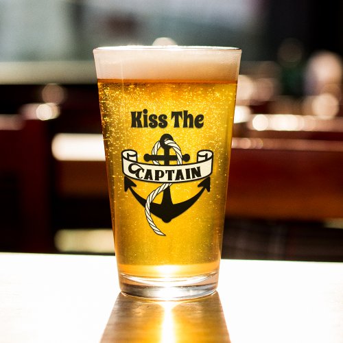 Kiss The Captain Nautical Funny Sailing Quote Glass
