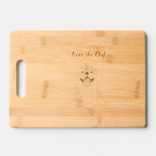 Kiss the Chef English Bulldog Wooden Cutting Board