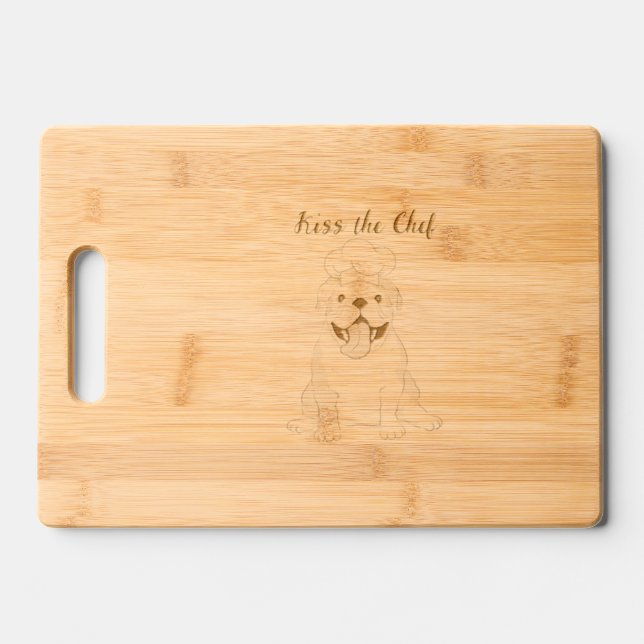 Kiss the Chef English Bulldog Wooden Cutting Board (Front)