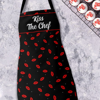 Kiss The Chef Red Lip Print Lipstick Black Apron by kissthebridesmaid at Zazzle