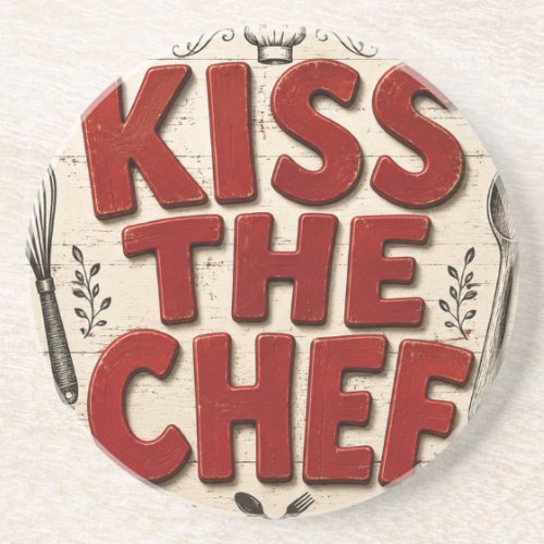 Kiss the Chef Rustic Farmhouse Kitchen Coaster