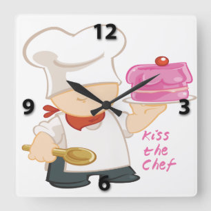 Kiss the Chef Square Wall Clock