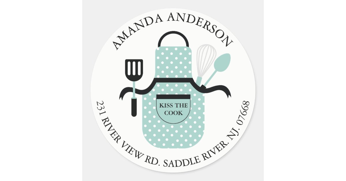Kitchen Apron Sticker Kiss The Cook Apron Kitchen Address Label Sticker | Zazzle