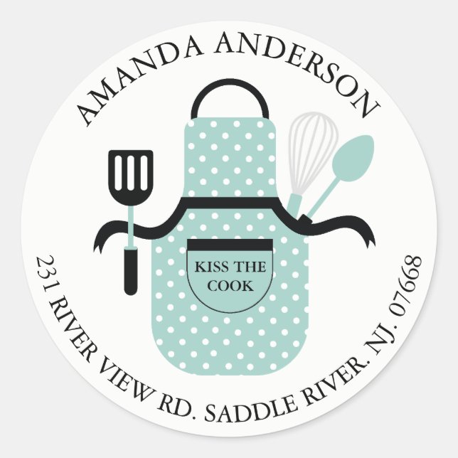 Kiss The Cook Apron Kitchen Address Label Sticker (Front)