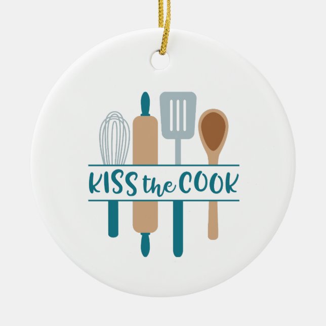 Kiss The Cook Ceramic Ornament (Front)