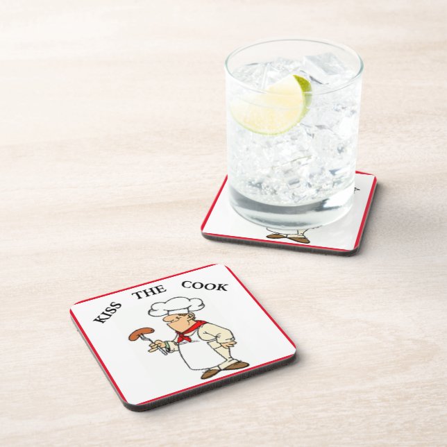 "KISS THE COOK" CHEF BEVERAGE COASTER (Right Side)