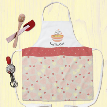 Kiss The Cook Cozy Kitchen Hearts Adult Apron by pinkladybugs at Zazzle