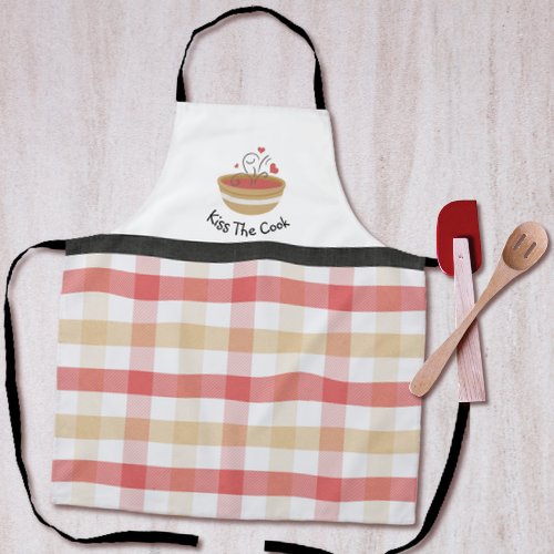 Kiss The Cook Cozy Kitchen Plaid Adult Apron